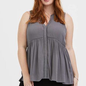 GREY CRINKLED GAUZE BABYDOLL TUNIC TANK